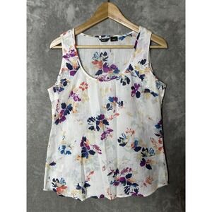 Eddie Bauer Shirt Women's Medium White Floral Sleeveless Tank Top
